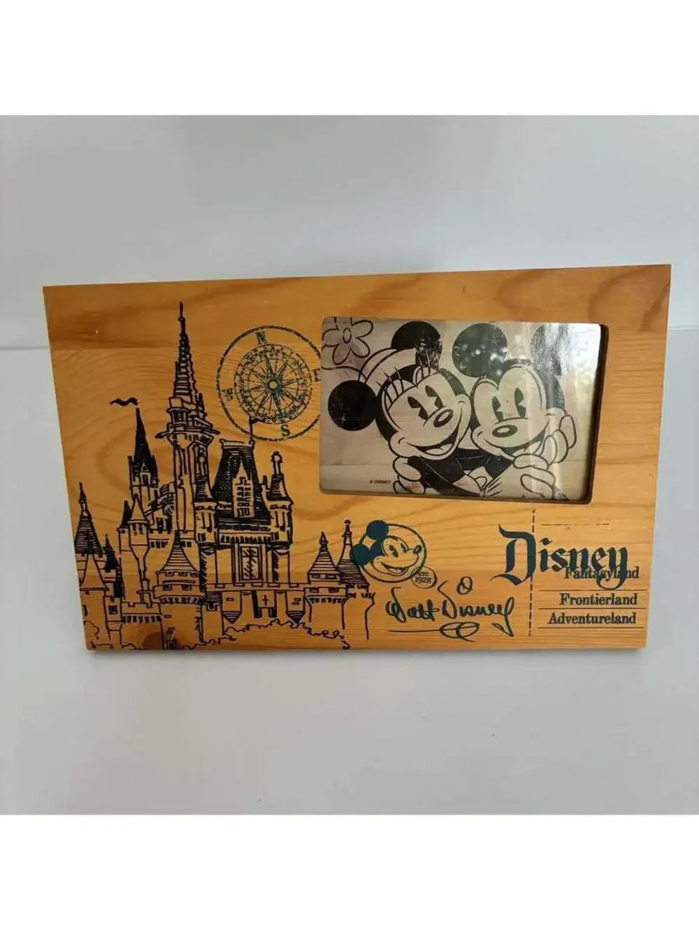 Disney Parks Mickey Minnie Castle Wood 4x6 Photo Frame Fantasyland Frontierland